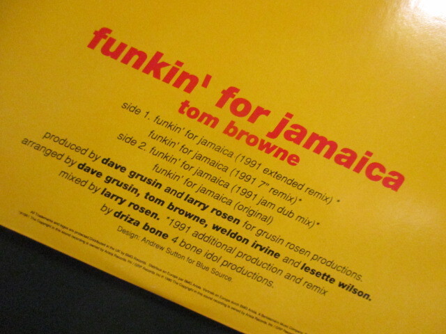 Tom Browne ： Funkin' For Jamaica 12'' (( 1991 Remix By Driza Bone / 落札5点で送料当方負担_画像3