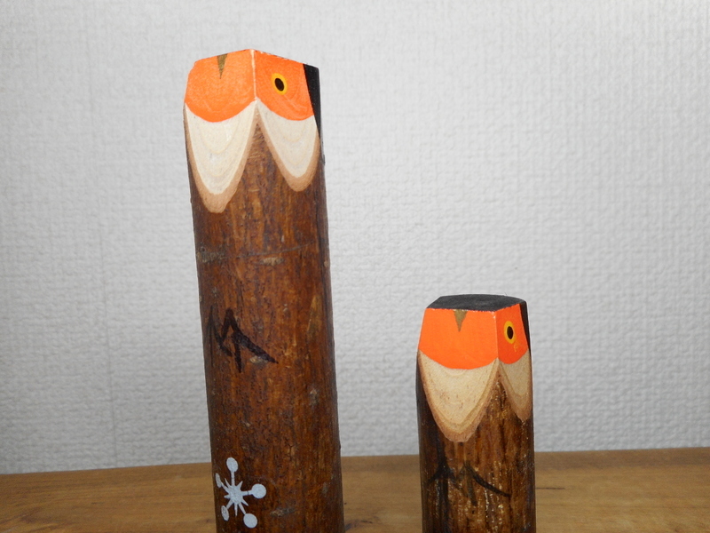 湯島天満宮　木鷽　大小　２個　鷽鳥　郷土玩具　木彫り　鷽_画像1