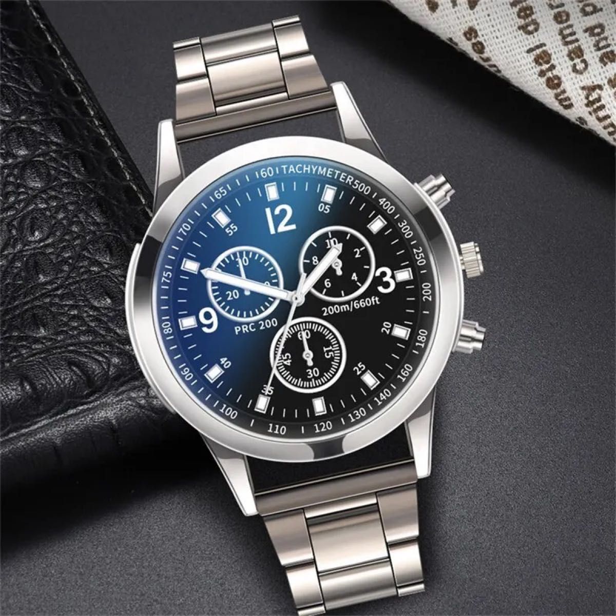 【GW特価】腕時計 青 三眼 ビジネス腕時計 アナログ クォーツ腕時計 スポーツ ステンレス