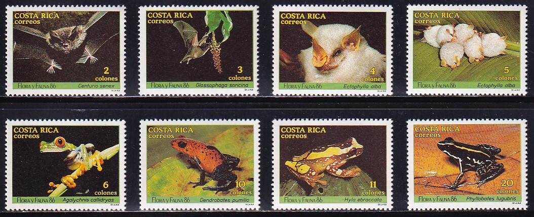 12 Costa Rica [ не использовался ]<[1986 SC#377-384 живое существо . растения * летучая мышь . лягушка ] 8 вид .>