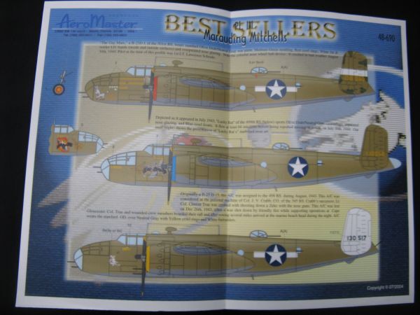⑨★ アエロマスター 1/48  B-25 Marauding Mitchells Pt.Ⅲ  デカール ★の画像4