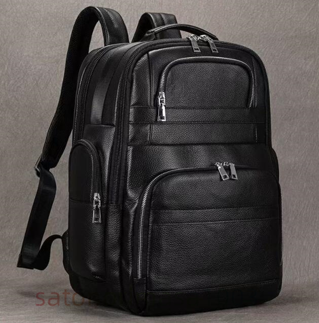  beautiful goods * rucksack men's cow leather rucksack business commuting going to school high capacity multifunction 14PC correspondence leather bicycle bag daypack original leather business trip 