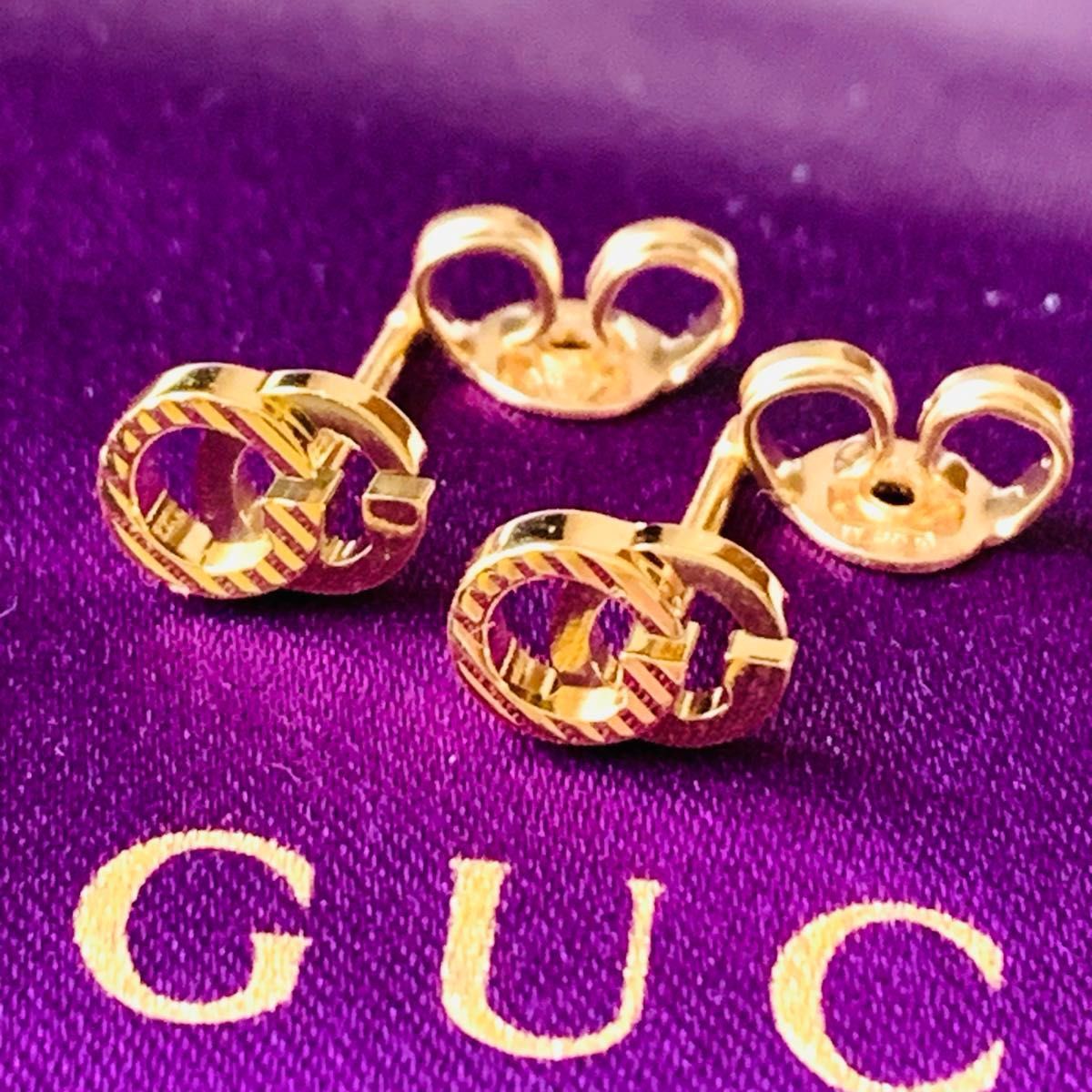 k18 GUCCI GGランニング ピアス 750 イエローゴールド ダブルg gg 