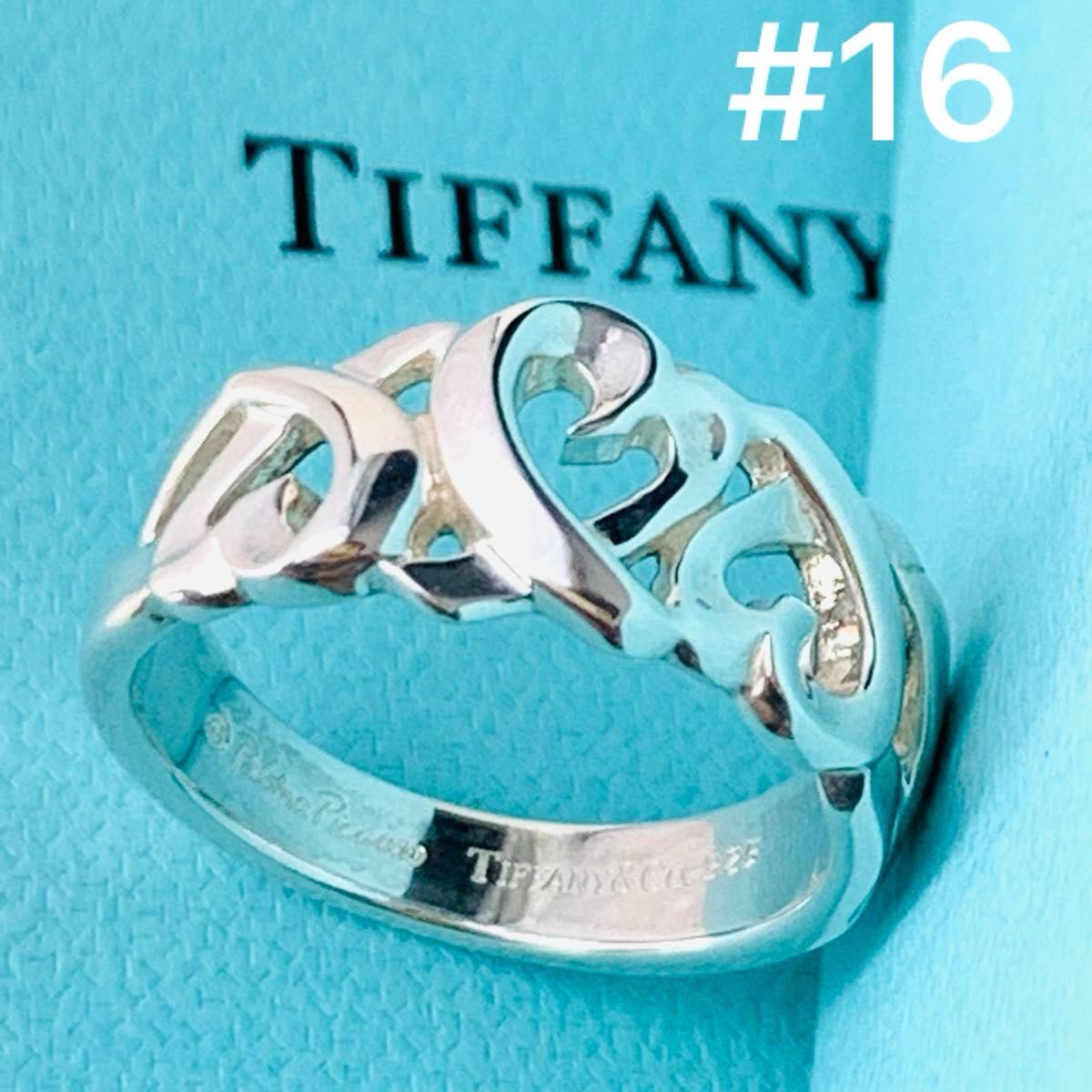 極美品 ティファニー TIFFANY&Co. トリプル ラビングハート リング シルバー 925 大きめ 16号