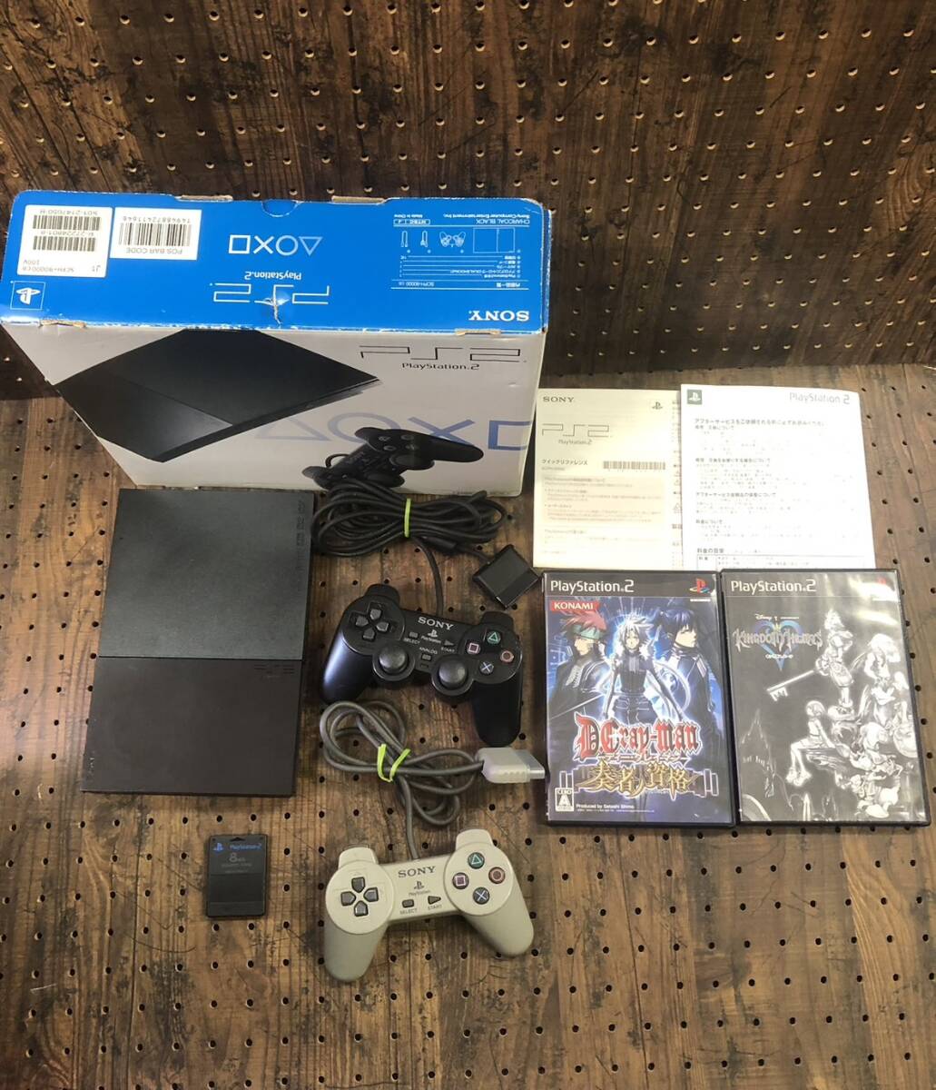 ソフトおまけ付き☆ SONY ソニー PlayStation2 PS2 SCPH-90000 チャコールブラック コントローラー2個 薄型 現状品 ジャンク品扱い_画像1