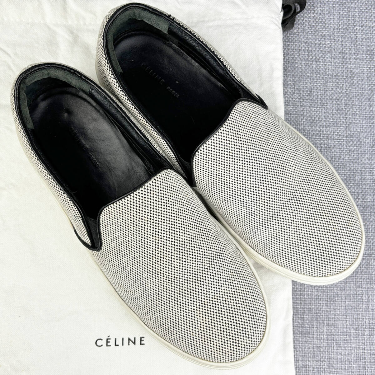 定価8.6万★CELINE セリーヌ 美品 スリッポンスニーカー 36 キャンバス＆本革 イタリア製 化粧袋2枚付き_画像2