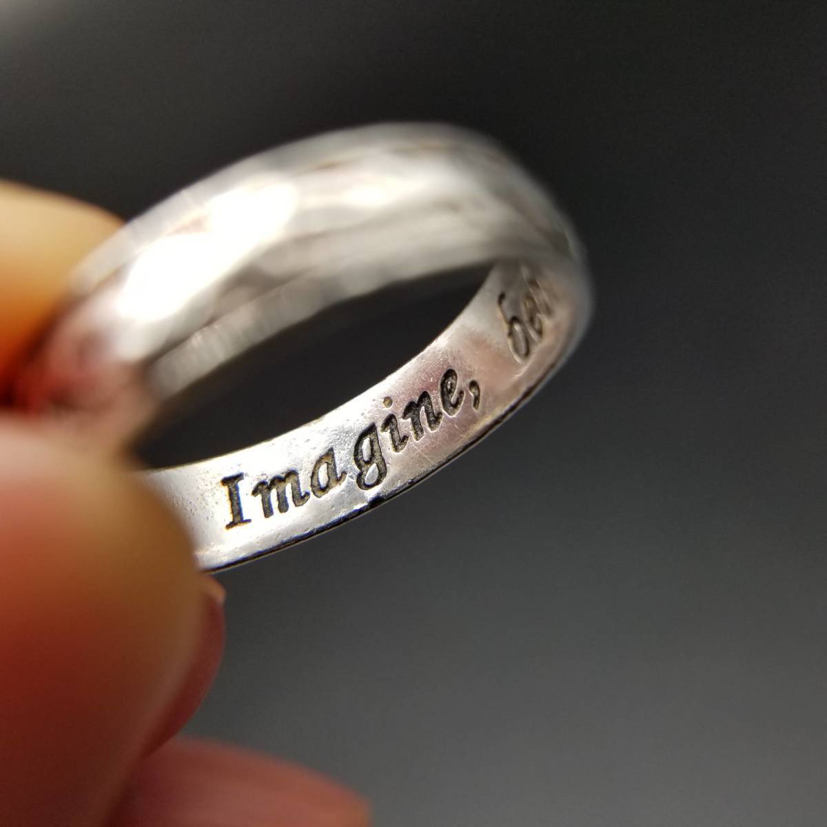 LA Imagine, Believe, Receive message 925 silver Vintage band ring middle futoshi ring plant leaf design YNB25