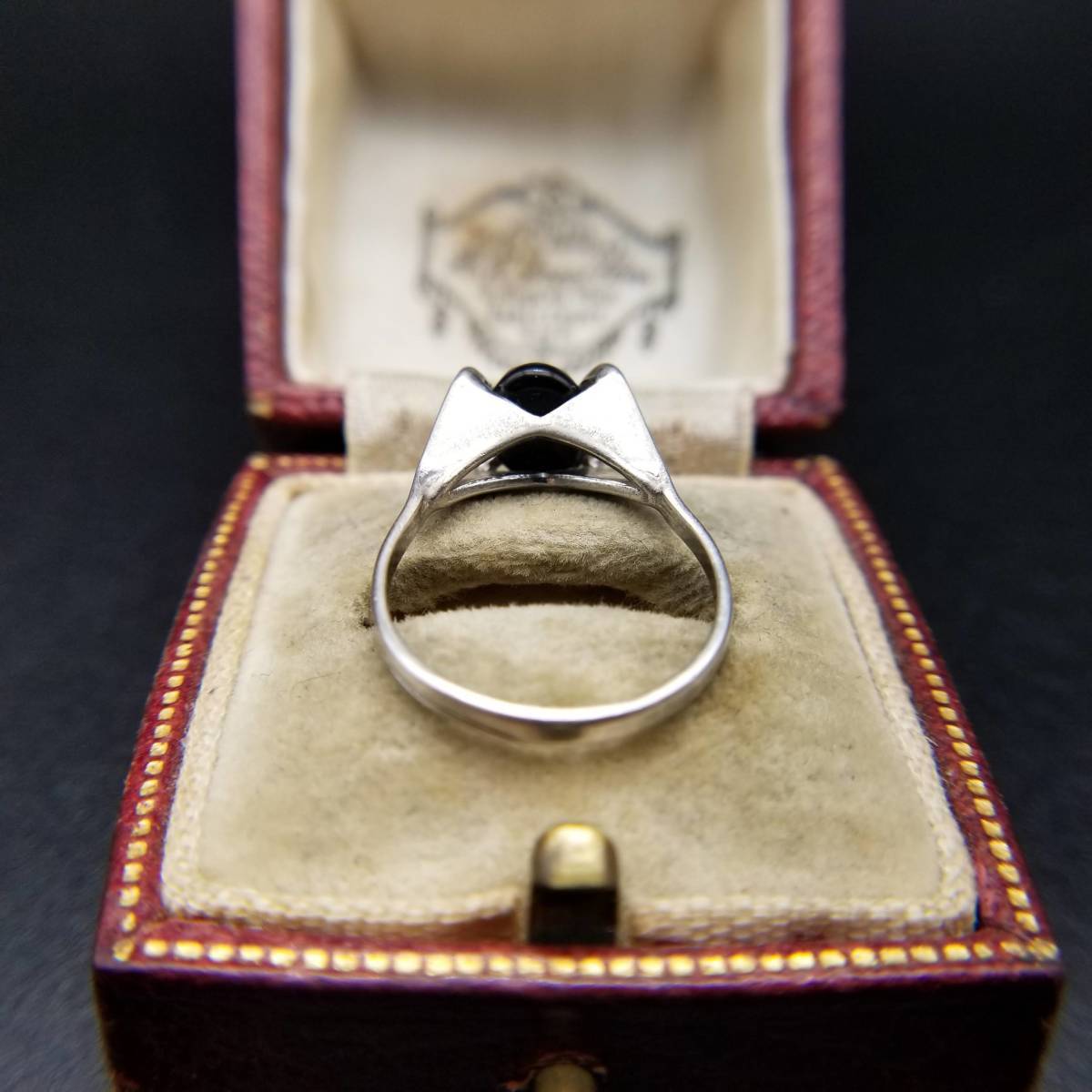 ESPO onyx kaboshon925 silver American Vintage ring silver ring side open a-ru deco retro accessory YOR6
