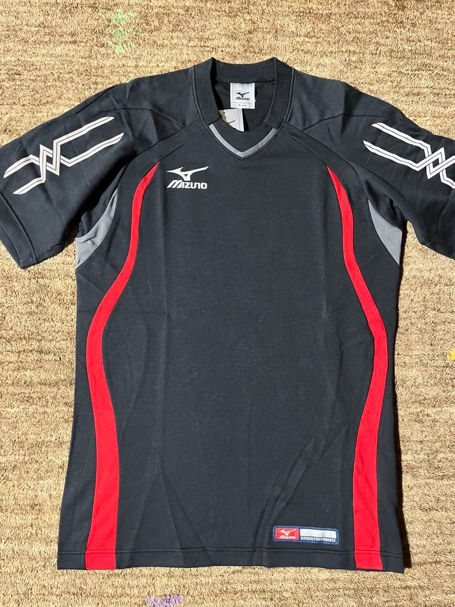 MIZUNO ミズノ 半袖TシャツS ブラック×レッド×グレー トレーニング用トレーニングウェア
