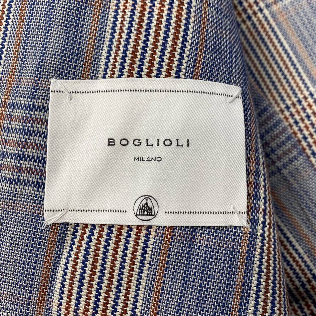 ボリオリ【極美品/近年モデル】BOGLIOLI テーラードジャケット 2B スーツ ビジネス グレンチェック ストライプ リネン 春夏 メンズ XL相当の画像9