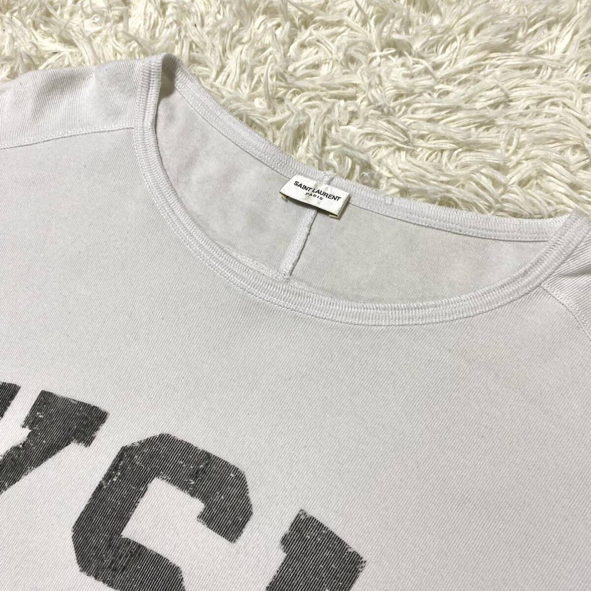  sun rolan Paris [ present beautiful goods / rare size /. slope wide . have on ]SAINT LAURENT Vintage YSL Logo T-shirt short sleeves XXL size gray series men's 