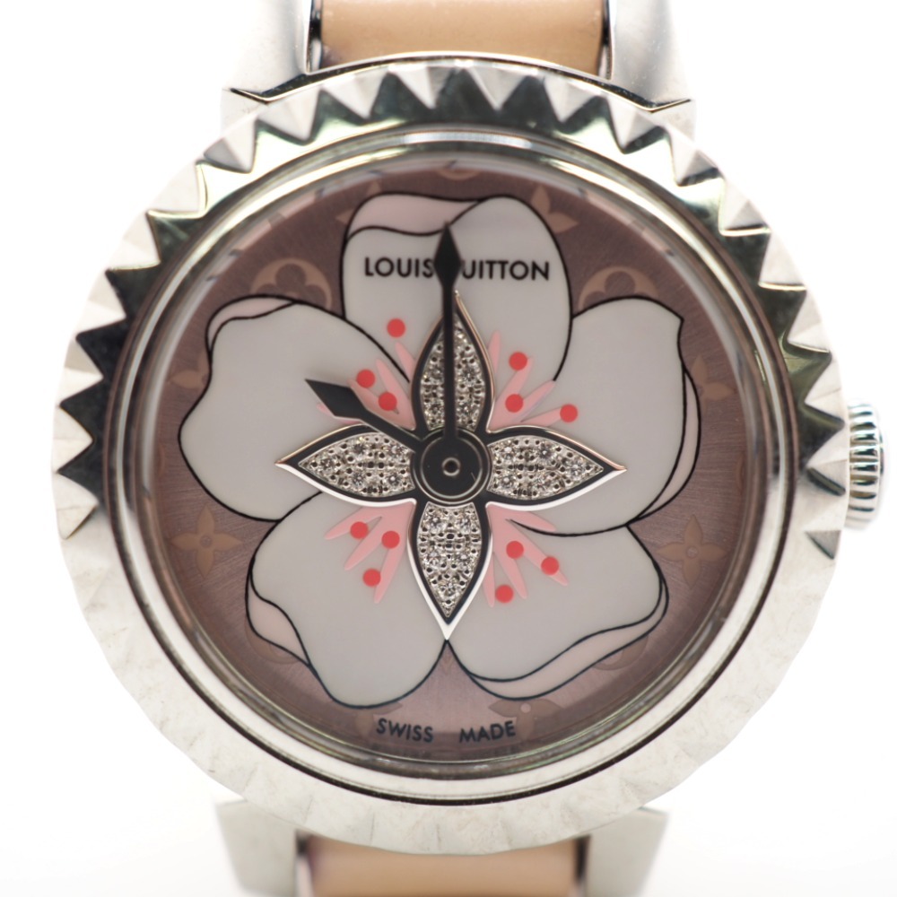 LOUIS VUITTON/ルイヴィトン ビトン Q1M07 タンブール クォーツ QZ サクラ ステンレススチール 腕時計 ピンク レディース ブランド