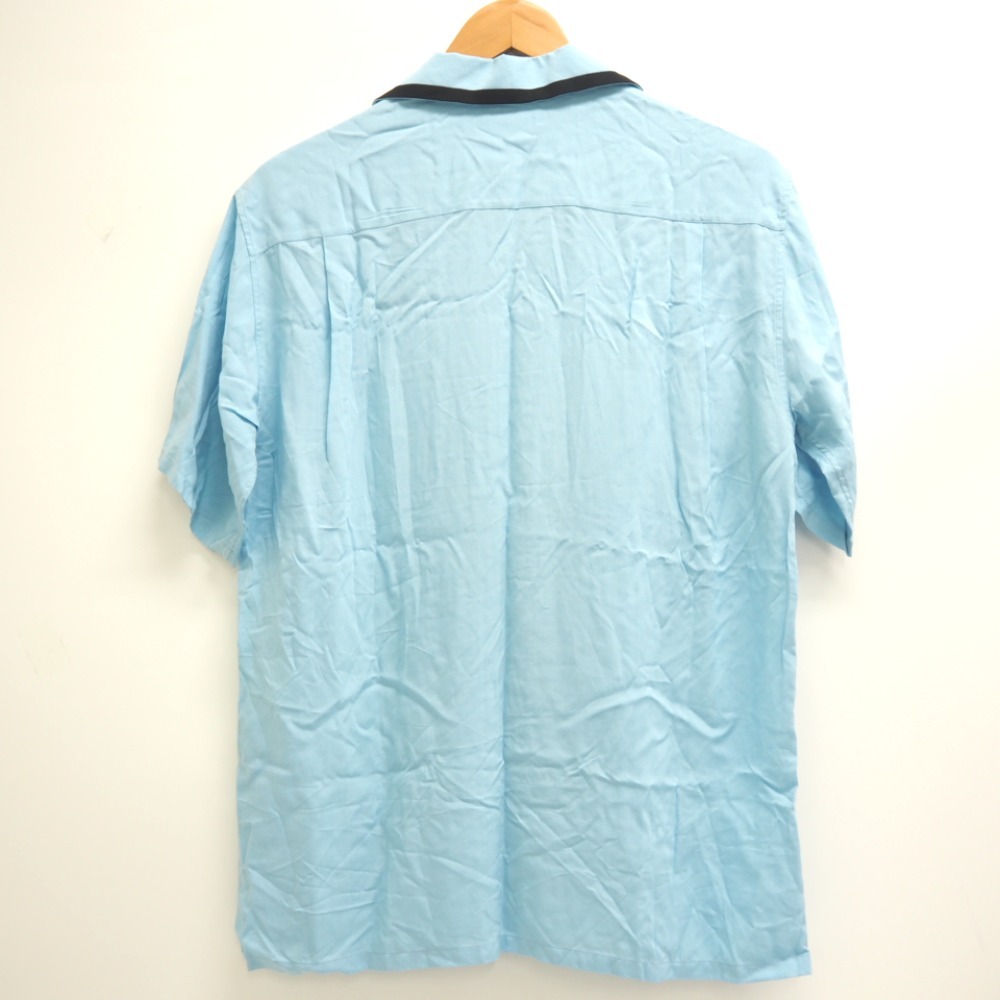 CELINE/セリーヌ 2C516852C ルーズボーリングシャツ ロゴ刺繍 レーヨン 半袖シャツ ブルー メンズ ブランド_画像2