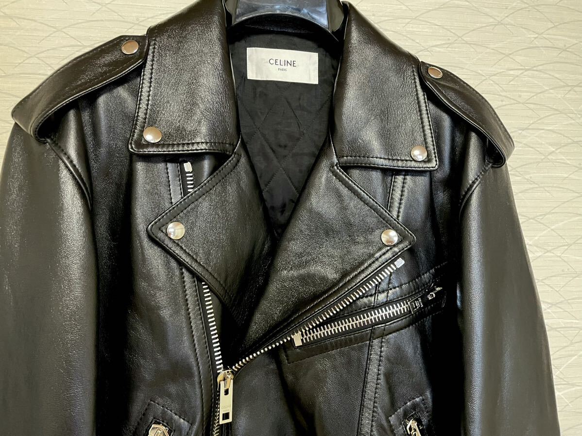 23SS Celine oversize double leather rider's jacket 46 Celine Eddie abrasion man leather blouson 