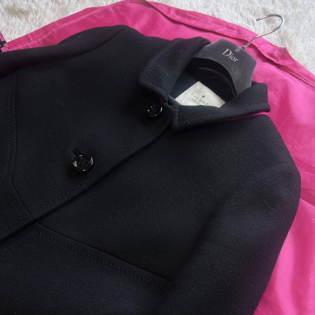 【良品】kate spade ロングコート ブラック ピンク リボン 6 L ケイトスペード 黒