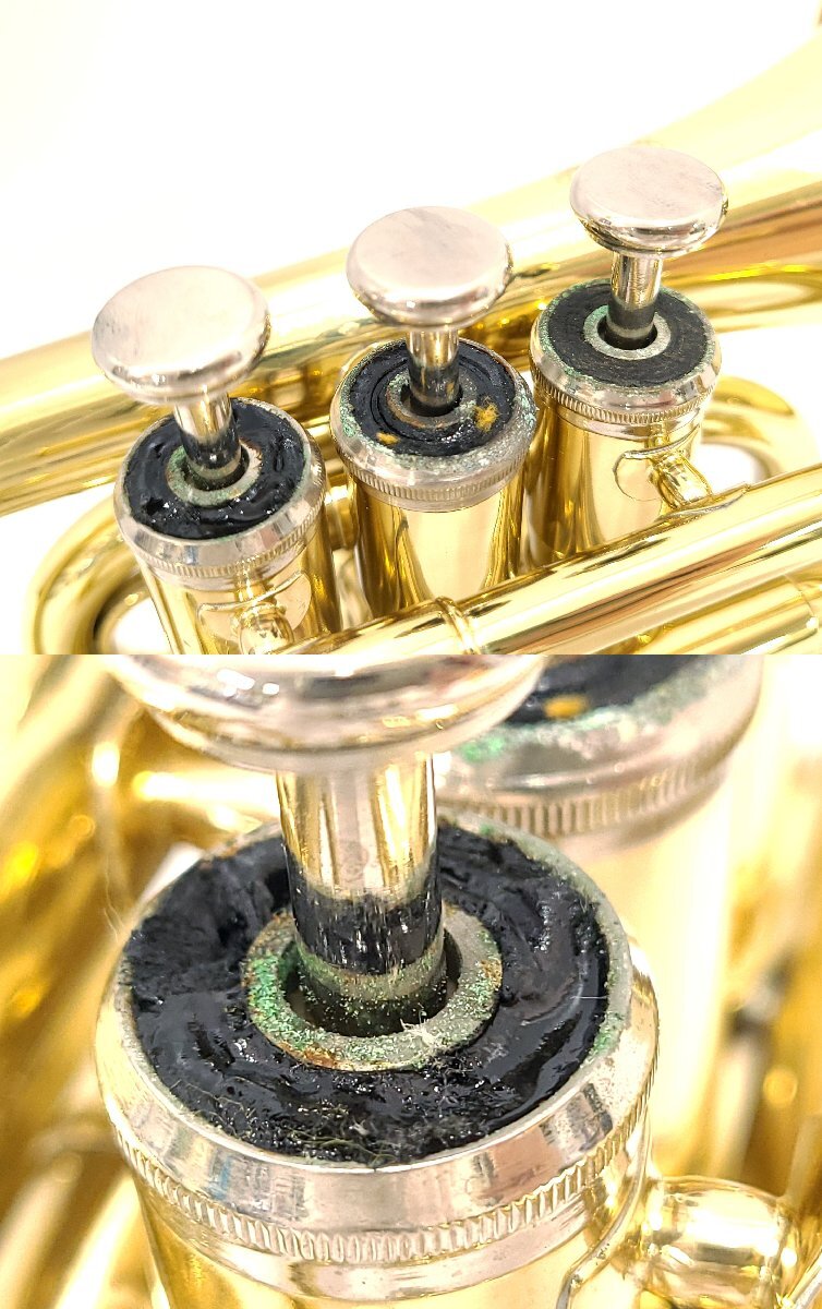 J.Michael Jマイケル ポケットトランペット マウスピース ゴールド ハードケース付き 金管楽器 M376OAの画像4