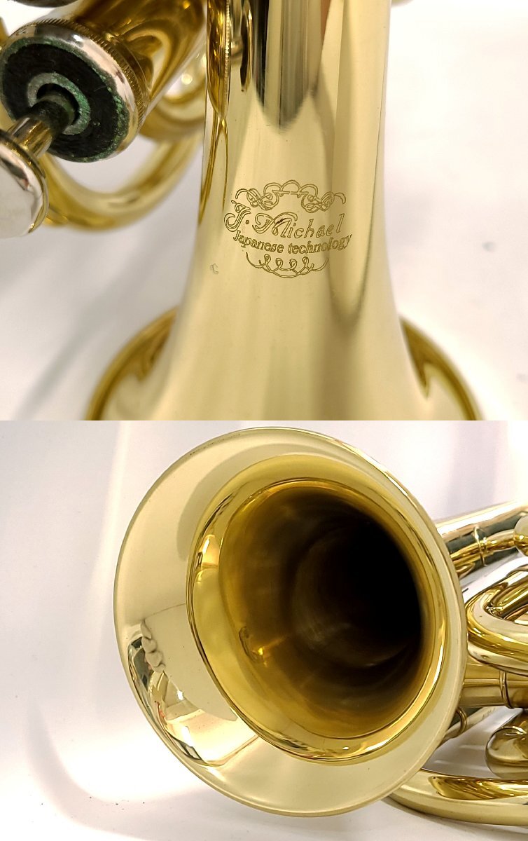 J.Michael Jマイケル ポケットトランペット マウスピース ゴールド ハードケース付き 金管楽器 M376OAの画像3
