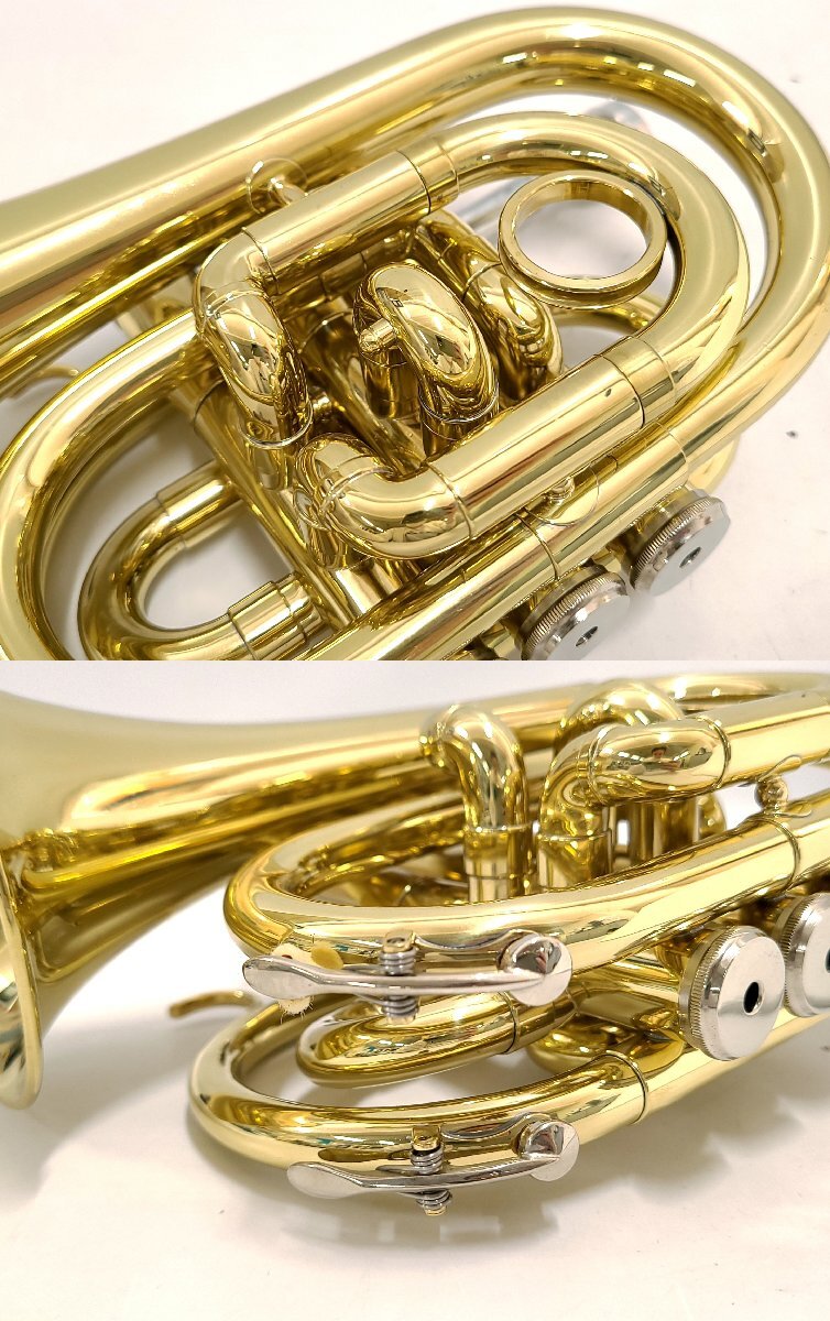 J.Michael Jマイケル ポケットトランペット マウスピース ゴールド ハードケース付き 金管楽器 M376OAの画像5