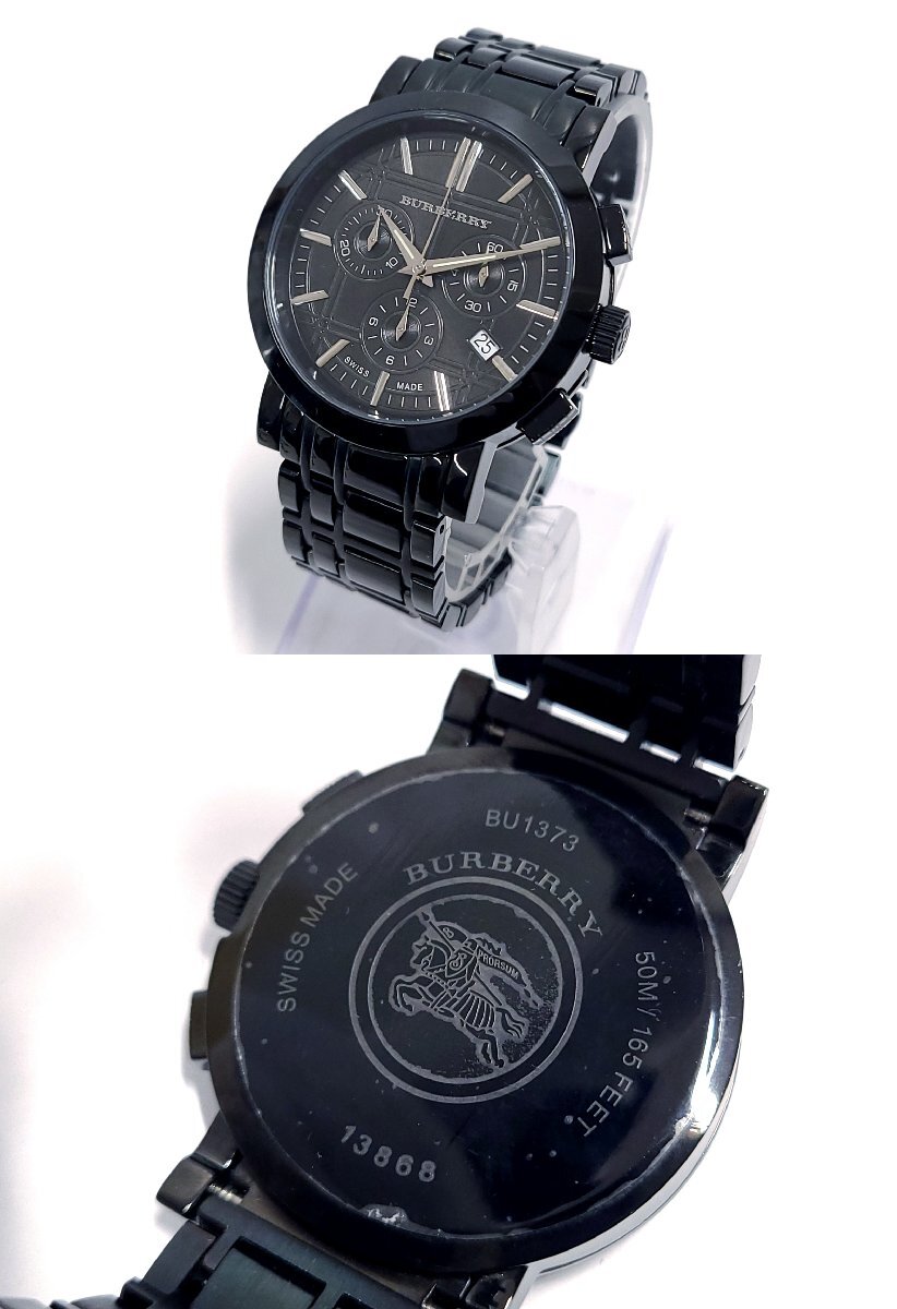 BURBERRY バーバリー クロノグラフ BU1373 クォーツ デイト メンズ 腕時計 ブラック 黒 稼働品 M330OFの画像3