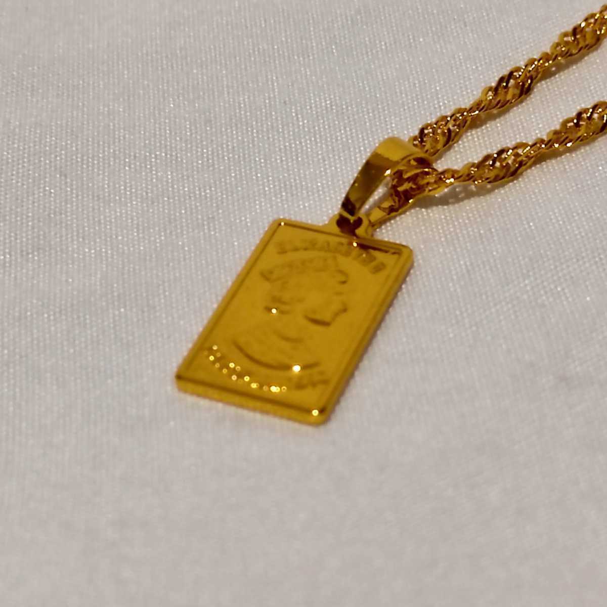1円スタート エリザベス コインデザイン ネックレス 18K Gold Plated 18KGP 鍍金 ゴールド 45-48㎝ ペンダント necklace レディース 141の画像4