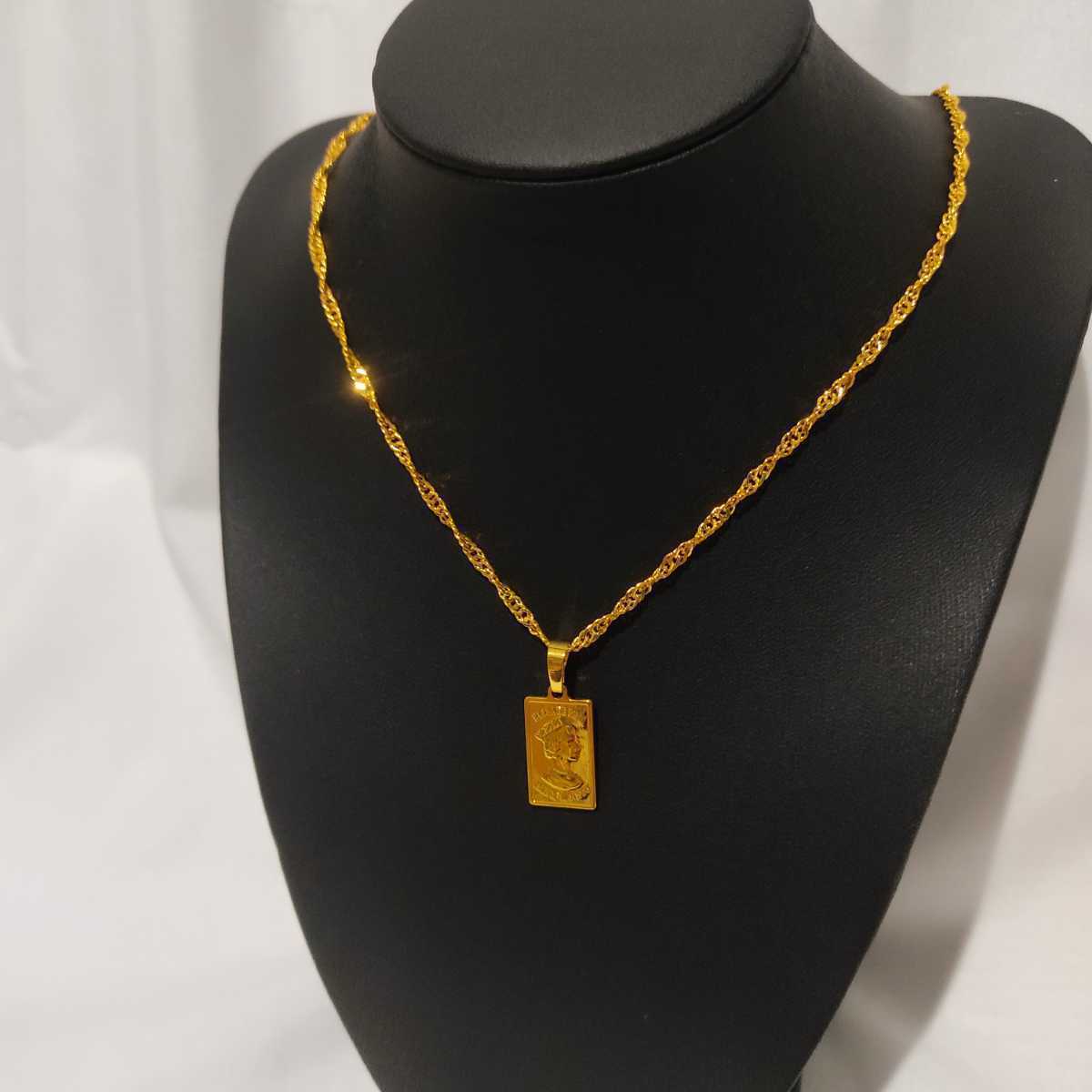 1円スタート エリザベス コインデザイン ネックレス 18K Gold Plated 18KGP 鍍金 ゴールド 45-48㎝ ペンダント necklace レディース 141_画像1