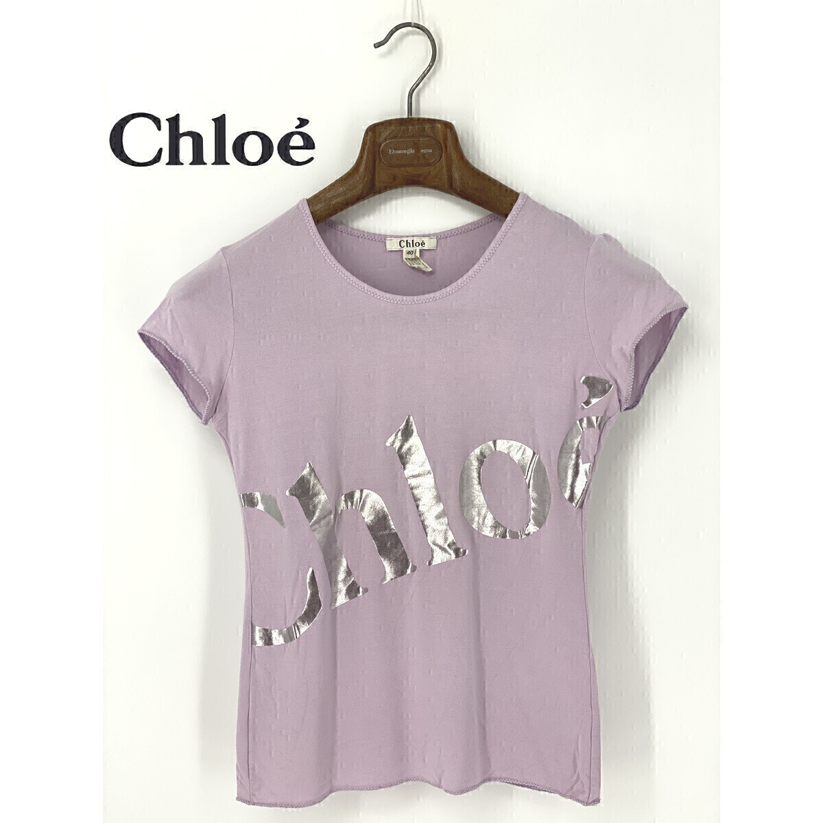 A8812/... товар в хорошем состоянии   весна   лето  Chloe ... ...  короткие рукава  ... лого    принт   стрейч   футболка  ... 40 S...  фиолетовый    Италия  пр-во    женский 
