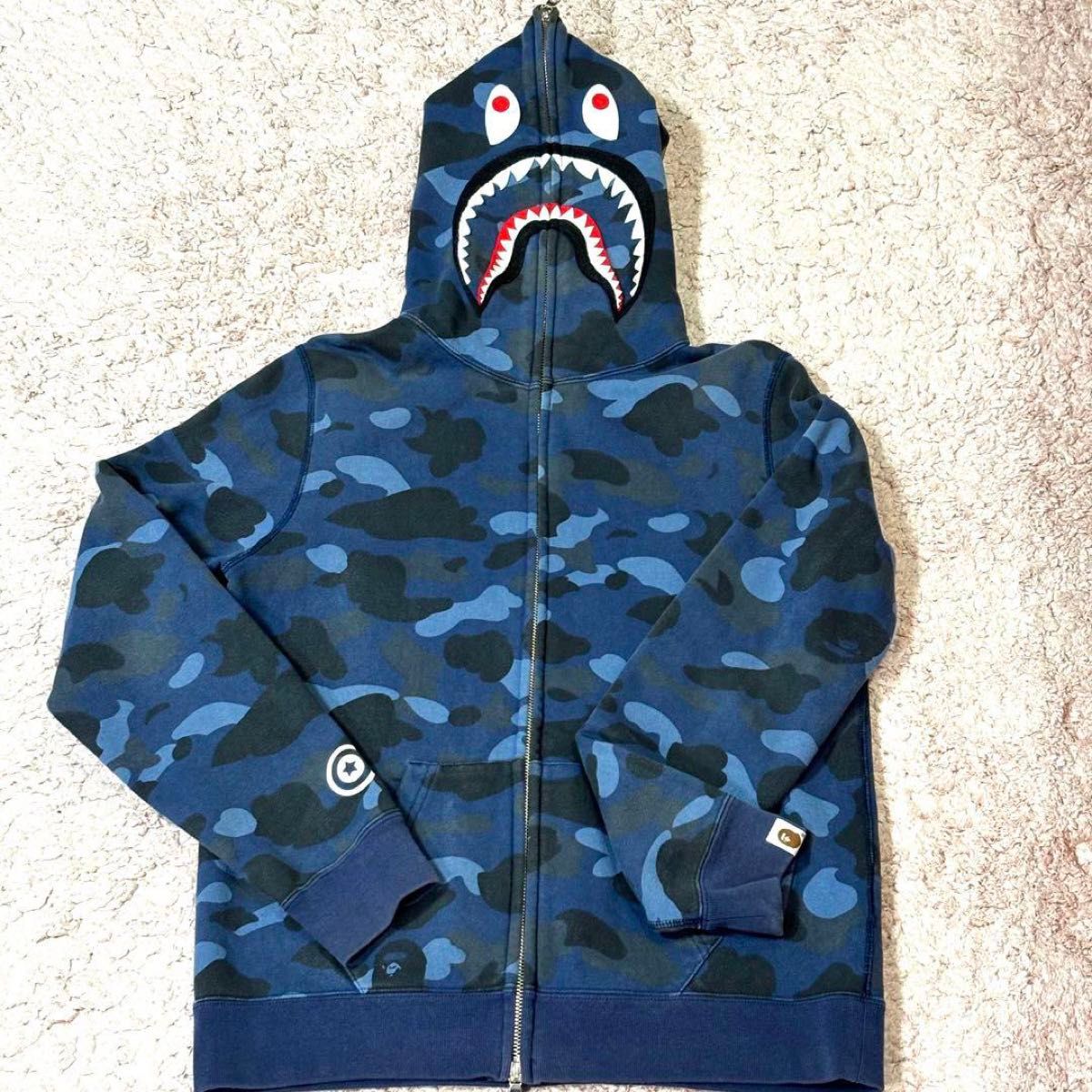 希少 鑑定済 アベイシングエイプ シャークパーカー フーディ color camo ブルー ベイプ shark hoodie