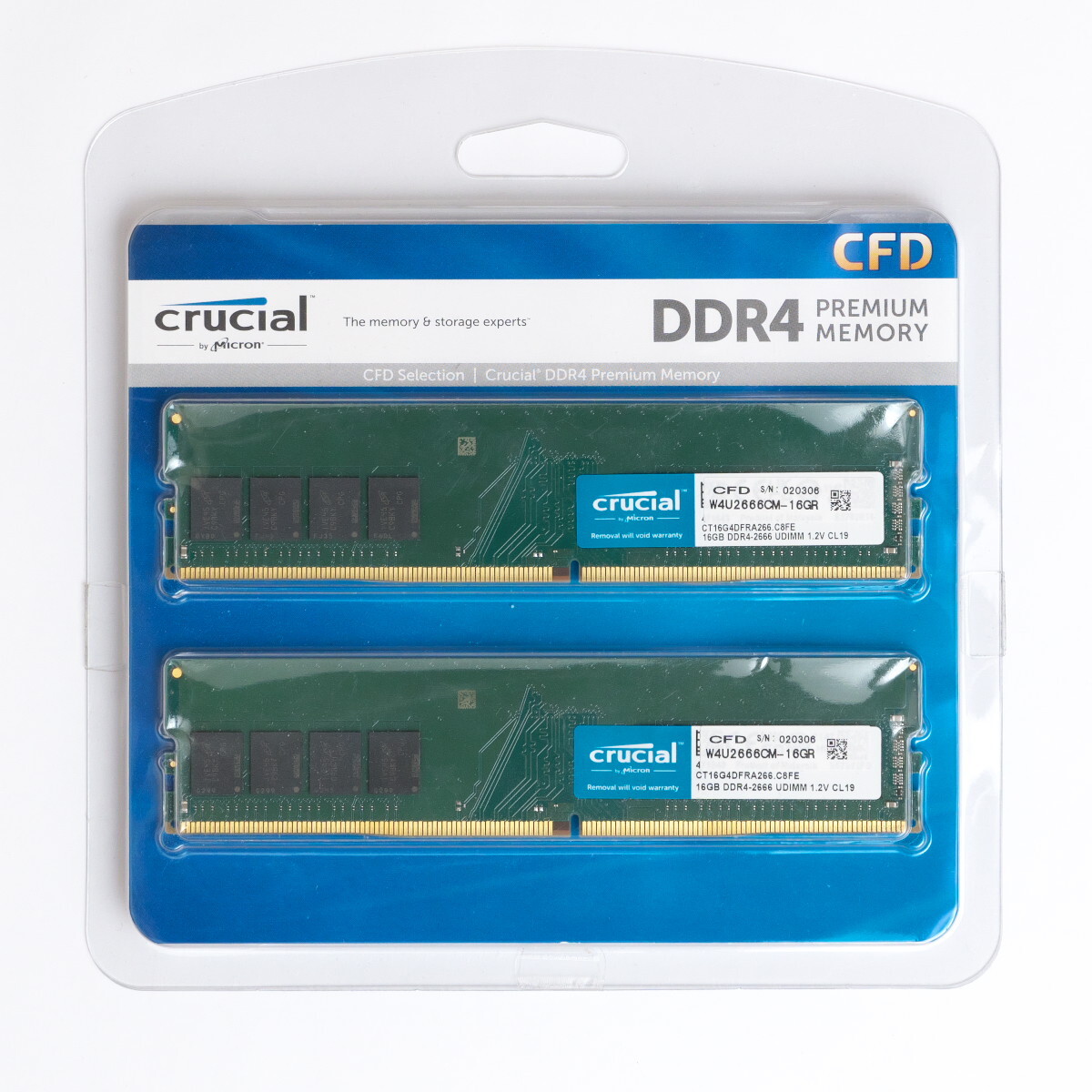 送料無料 CFD Selection crucial DDR4-2666 PC4-21300 16GBx2枚 W4U2666CM-16GR 中古良品 動作確認済_画像1