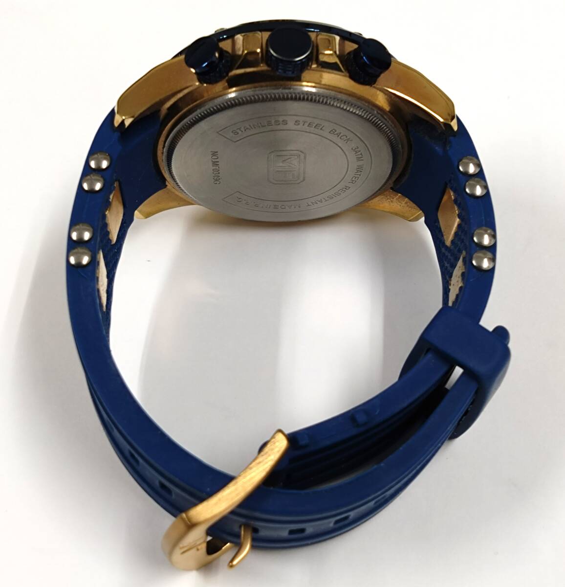 * MINI FOCUS Mini Focus chronograph men's wristwatch MF0349G silicon belt blue operation goods *