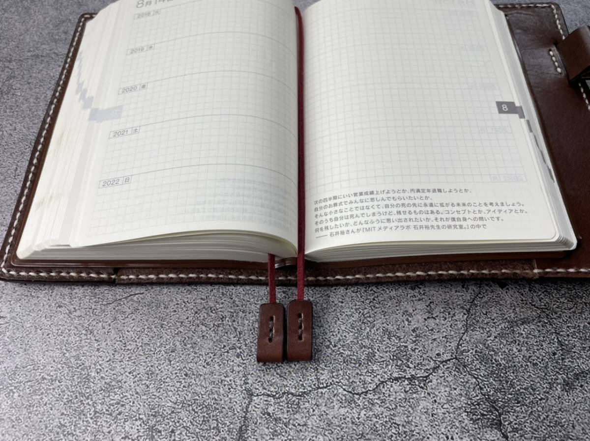 【手縫B6】チョコ革のしおり（Ｂ6サイズ手帳又はノートの2箇所に入れることが出来ます_画像3