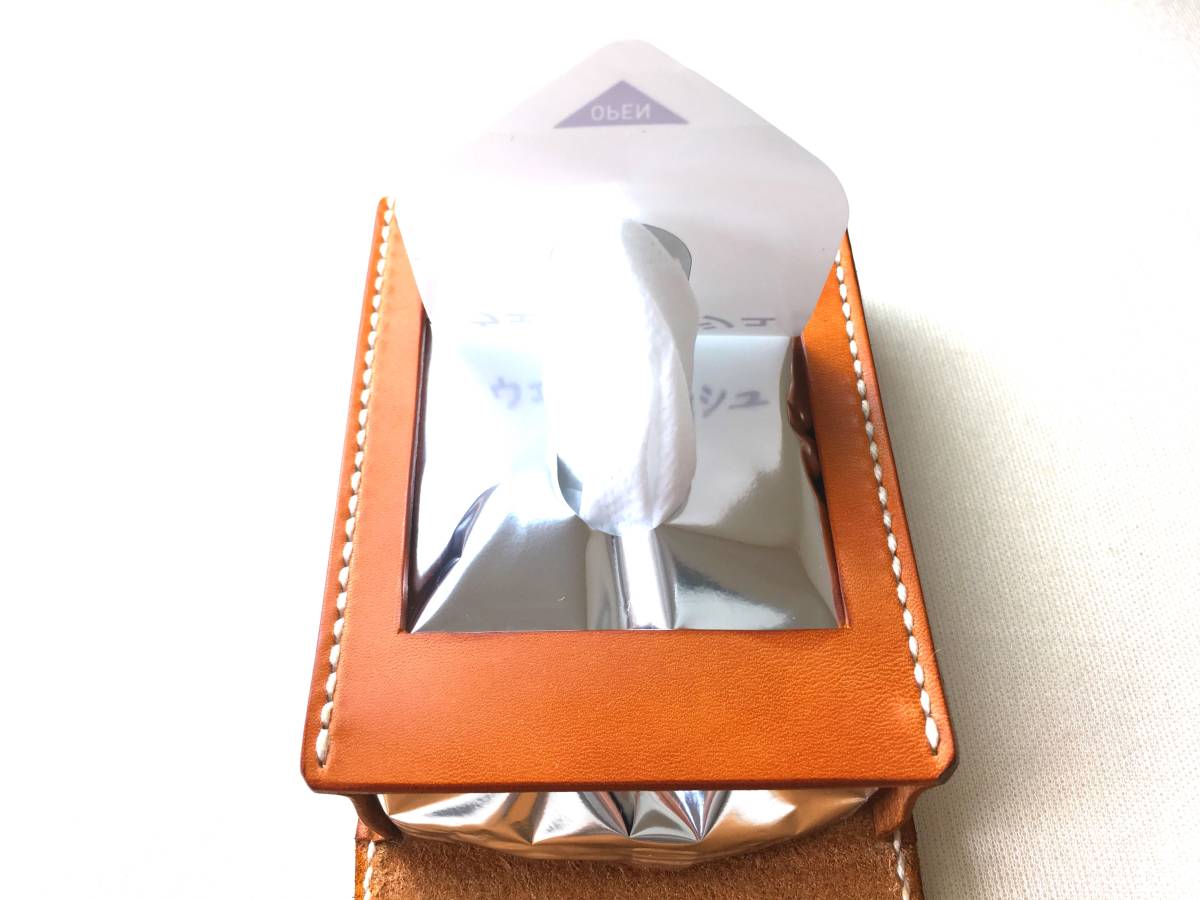[ hand .] Camel color original leather wet tissues case (2 piece. pocket tissue . go in -.)