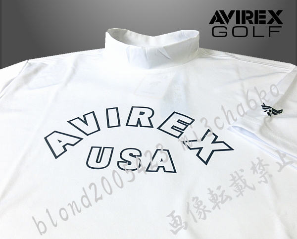 ■新品【AVIREX GOLF】アヴィレックス ゴルフ 吸汗速乾 前面BIGロゴ モックネック半袖シャツ■WH/LLの画像1