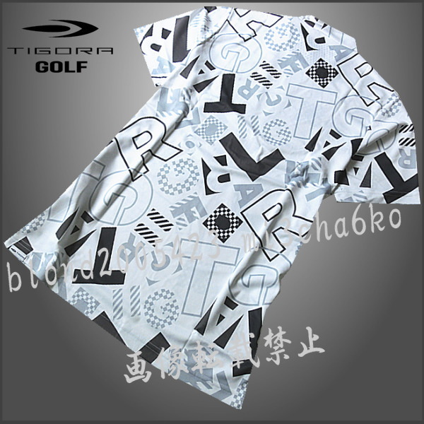 ■新品【TIGORA GOLF】ティゴラゴルフ 遮熱-3℃クーリング 吸水速乾 全体デザイン ストレッチ モックネック半袖シャツ■WH/XLの画像3