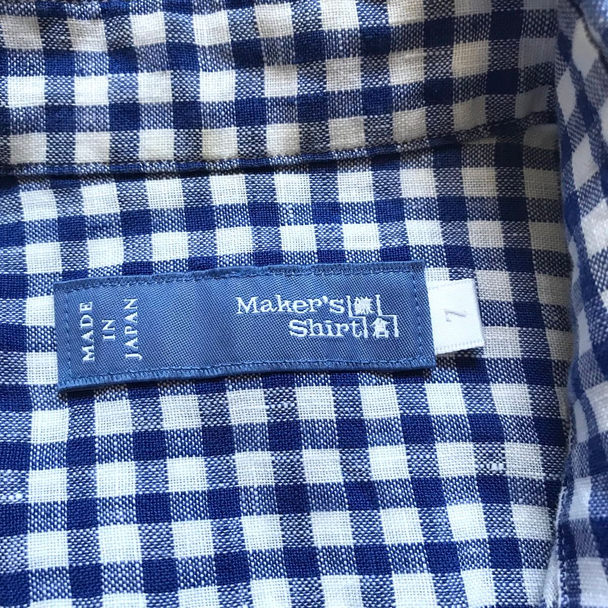 Maker's Shirt  メーカーズシャツ鎌倉　リネンシャツ　襟付き　フィンガムチェック　ブルー　S