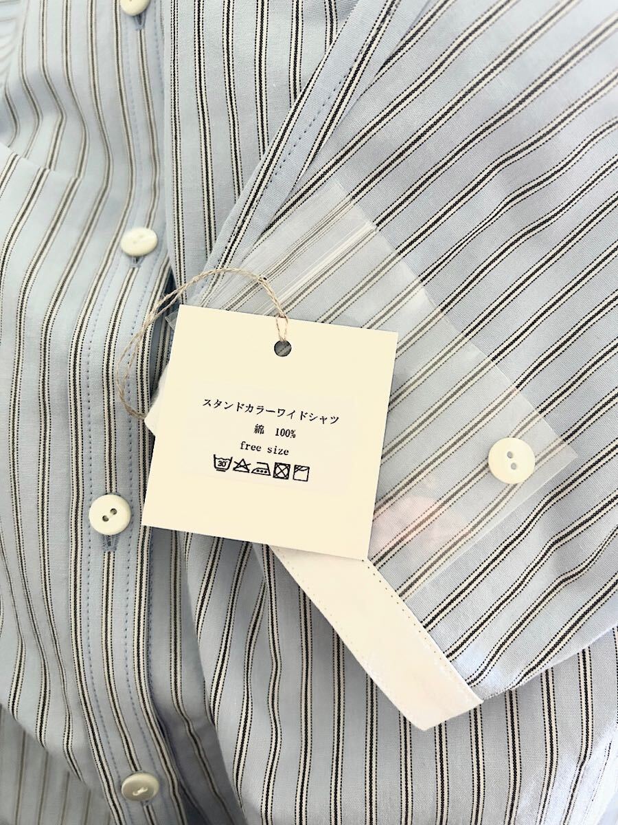 【未使用】VANILLA　スタンドカラーワイドシャツ　ストライプ柄