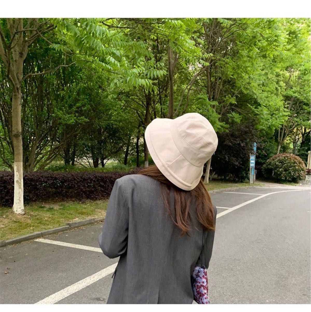 大人気　新品　つば広 バケットハット 紐付き 帽子 レディース UVカット 夏 韓国 綿 アイボリー