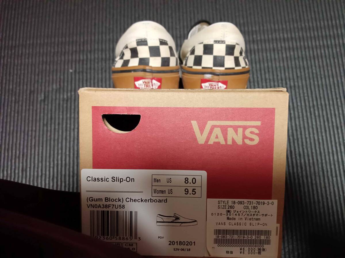 中古美品 US VANS バンズ クラシックスリッポン ガム ブロック チェッカー 箱付き VNOA38F7U58 classic slip-on 26ｃｍの画像4