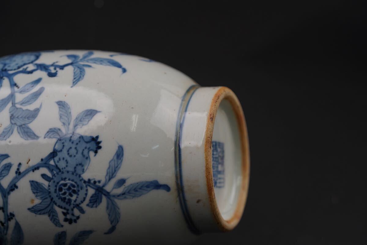 【萬古】中国美術 古玩 骨董 清時代 乾隆 青花 花入 花瓶 花器 茶道具 唐物 中国 古美術の画像8