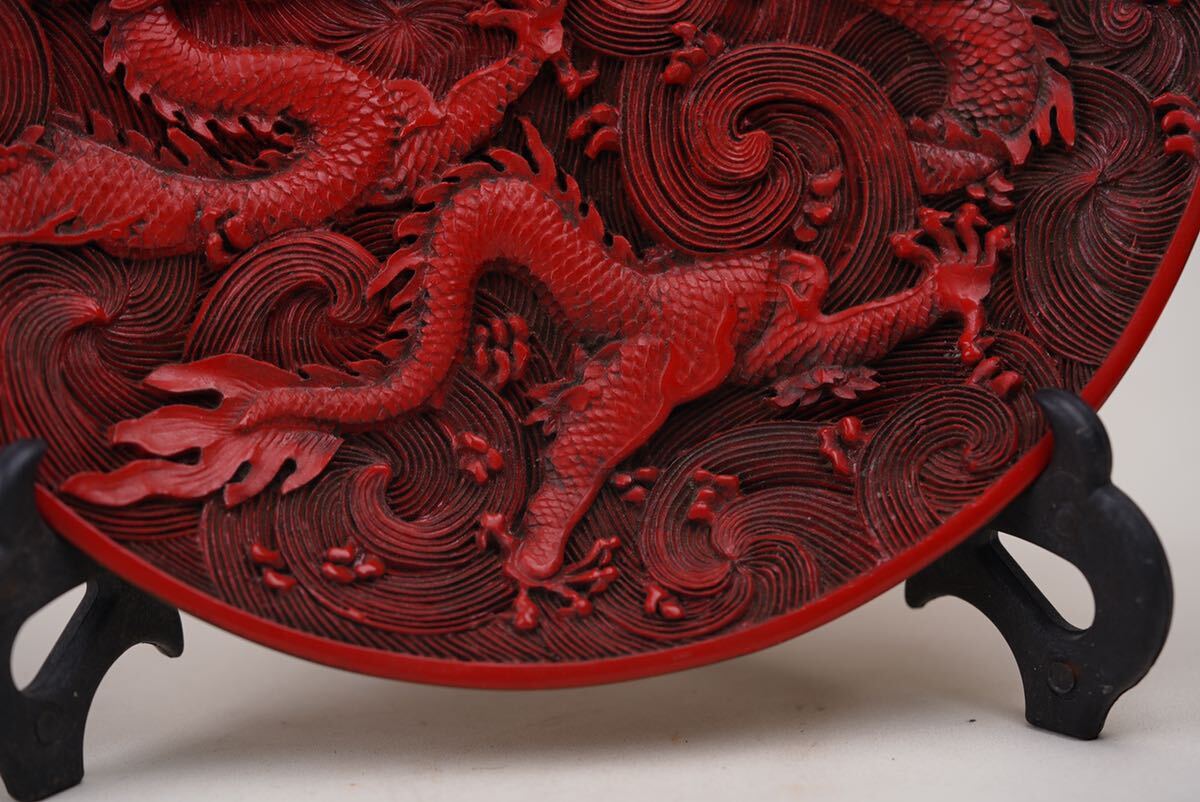【萬古】中国古美術 清代 堆朱 漆器 飾皿 清朝期 古玩 骨董品 唐物 時代物 当時物 置物_画像5