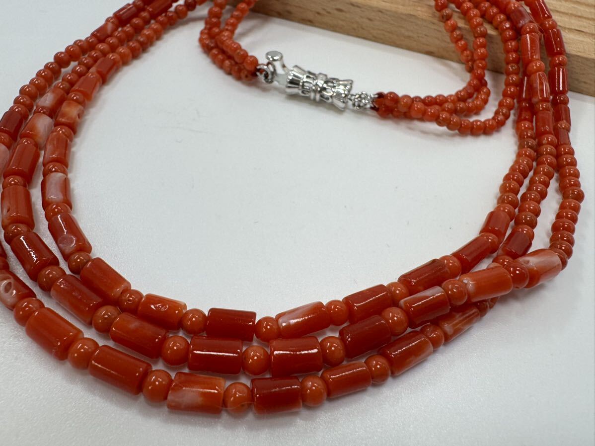 [0111] Vintage accessory red .... coral 3 ream necklace 50cm 1 jpy from 