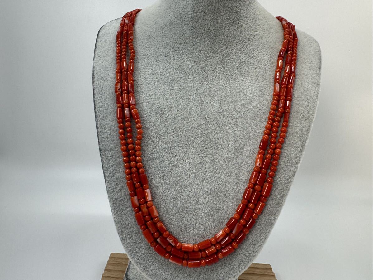 [0111] Vintage accessory red .... coral 3 ream necklace 50cm 1 jpy from 