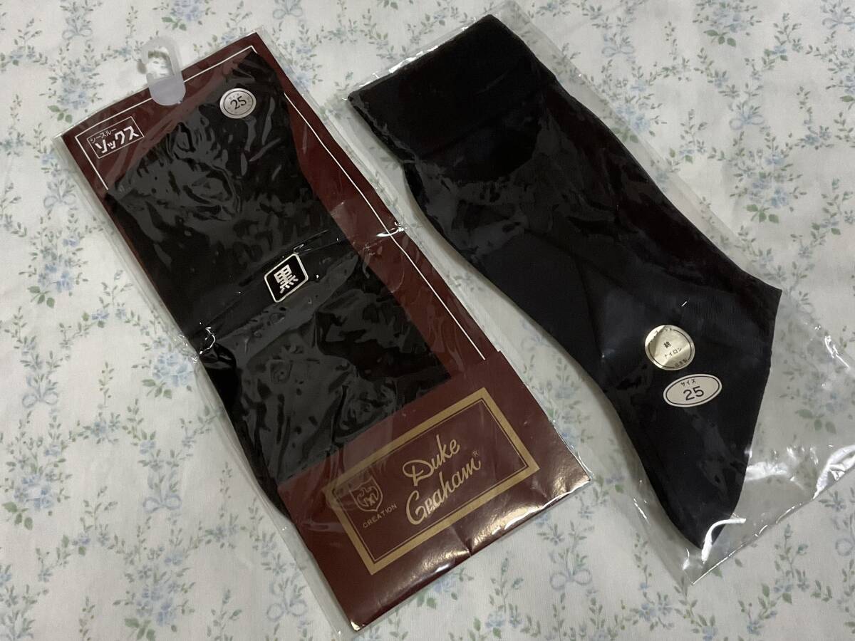  чёрный &. прозрачный глянец носки 2 пара нейлон 100%& нейлон ( хлопок низ )25. retro мужской сделано в Японии не использовался 