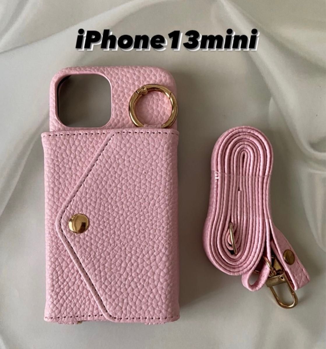 【残り１個】iPhone13mini  ピンク　ショルダー　スマホケース　鏡