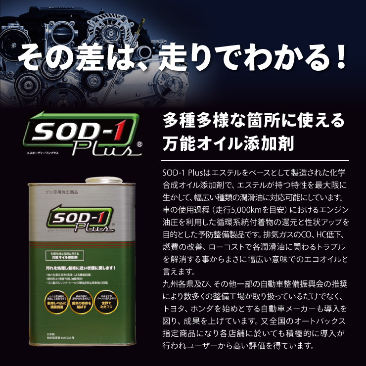 SOD-1 Plus エスオーディーワンプラス 1L オイル添加剤 エステルオイル 1リットル D1ケミカル 2023年7月版リニューアルパッケージ 正規品の画像2