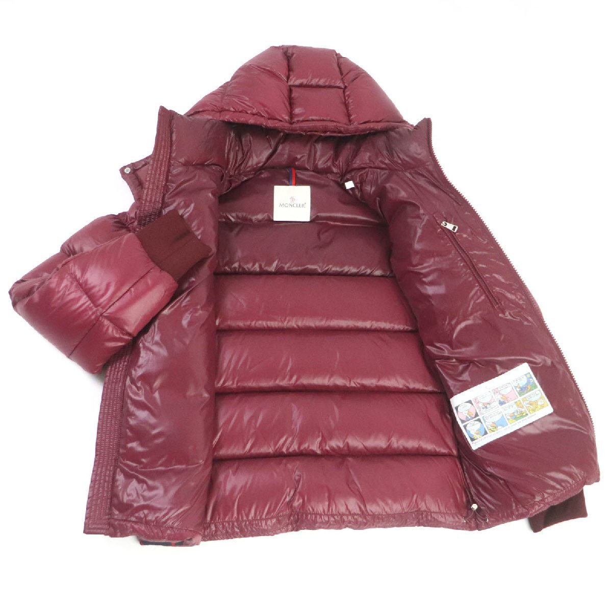 美品□MONCLER モンクレール 22-23AW LUNETIERE ロゴワッペン WZIP フーデッド ダウンジャケット ルビー 1 イタリア製 正規品 メンズ