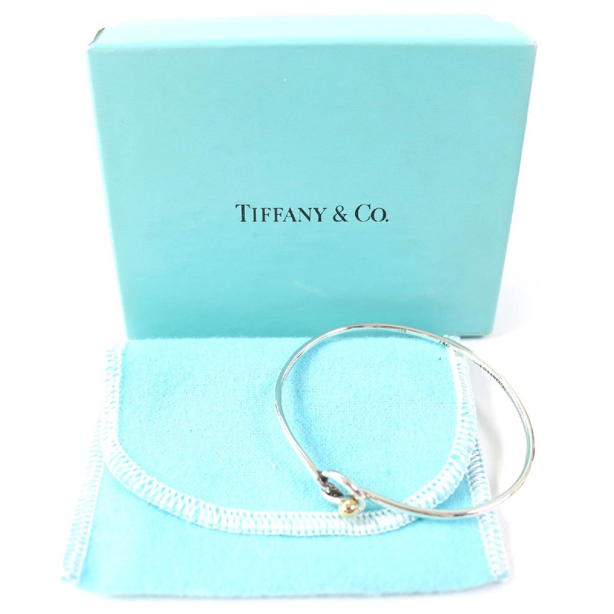 美品△TIFFANY&Co. ティファニー ラブノット SV925 750 コンビ ブレスレット バングル シルバー ゴールド 保存袋付 重量6.4g レディース_画像2