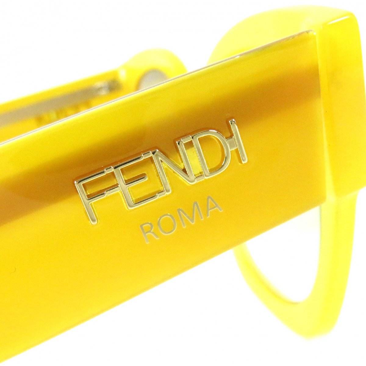 美品△FENDI フェンディ FF0458 Square Sunglasses ロゴ入り アイウェア サングラス イエロー系 52□23 150 ケース付き 伊製 レディース_画像8