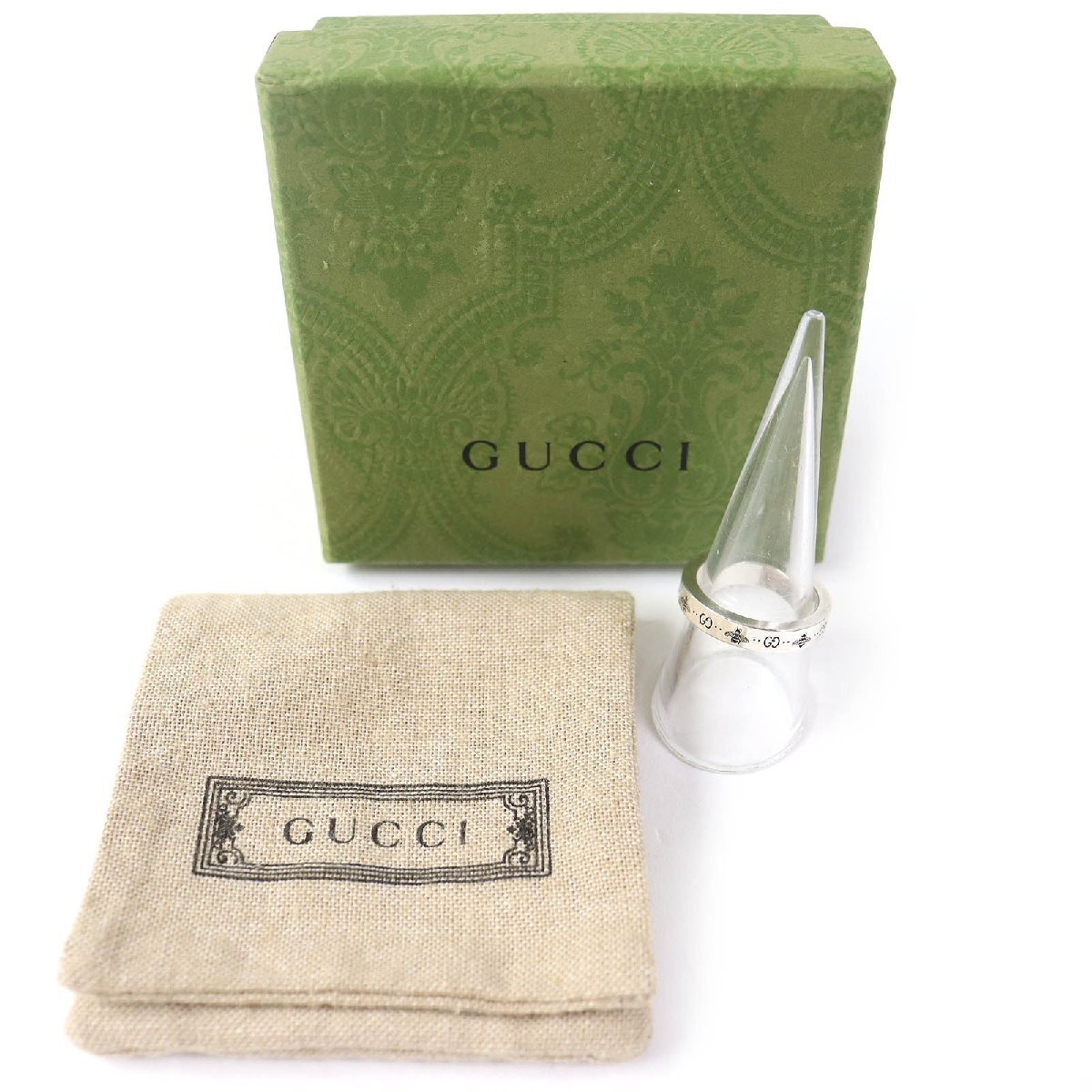 良品△GUCCI グッチ 729898 エングレービング AG925 GG＆ビー ハチモチーフ アクセサリー リング・指輪 シルバー 17号 伊製 重量5.7g_画像2