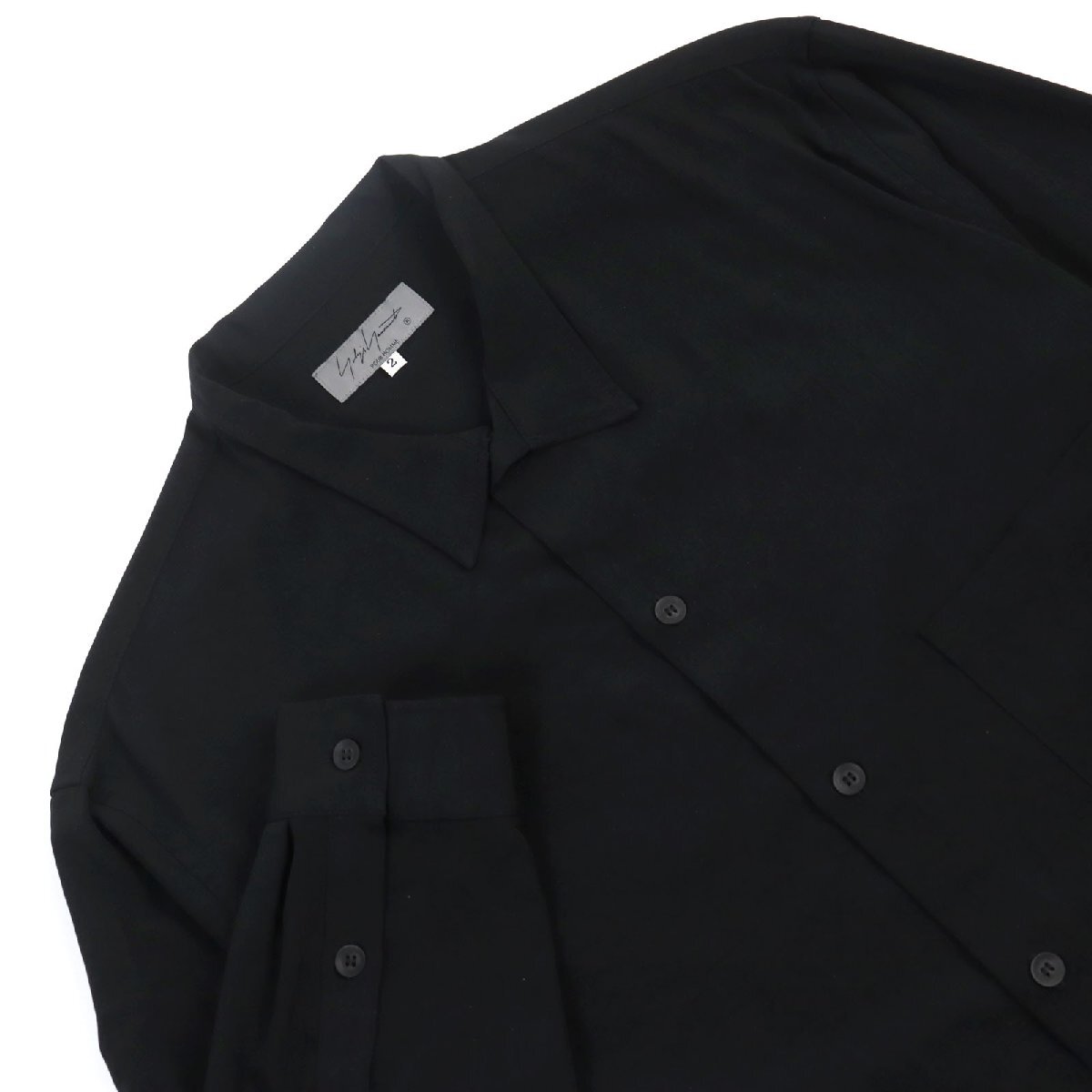 極美品○ヨウジヤマモトプールオム 21SS HD-B10-500 TUXEDO STAND COLLAR BLOUSE スタンドカラー 長袖シャツ ブラック 2 日本製 正規品_画像2