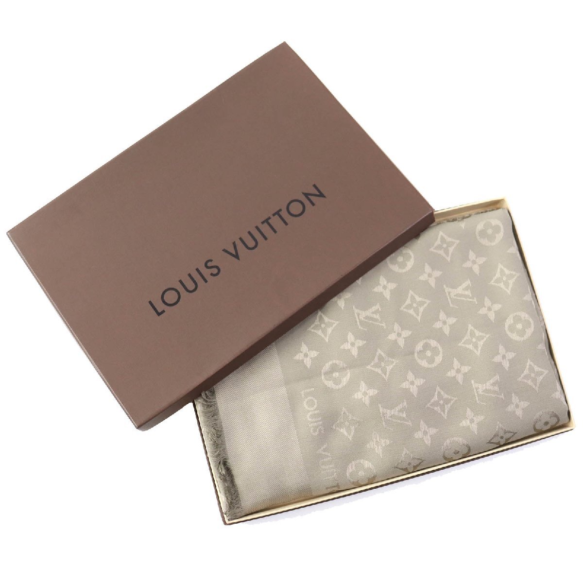 極美品△LOUIS VUITTON ルイヴィトン M72238 シルク ウール ヴェローヌ モノグラム柄 ミニフリンジ付 ストール ショール 伊製 レディース_画像2